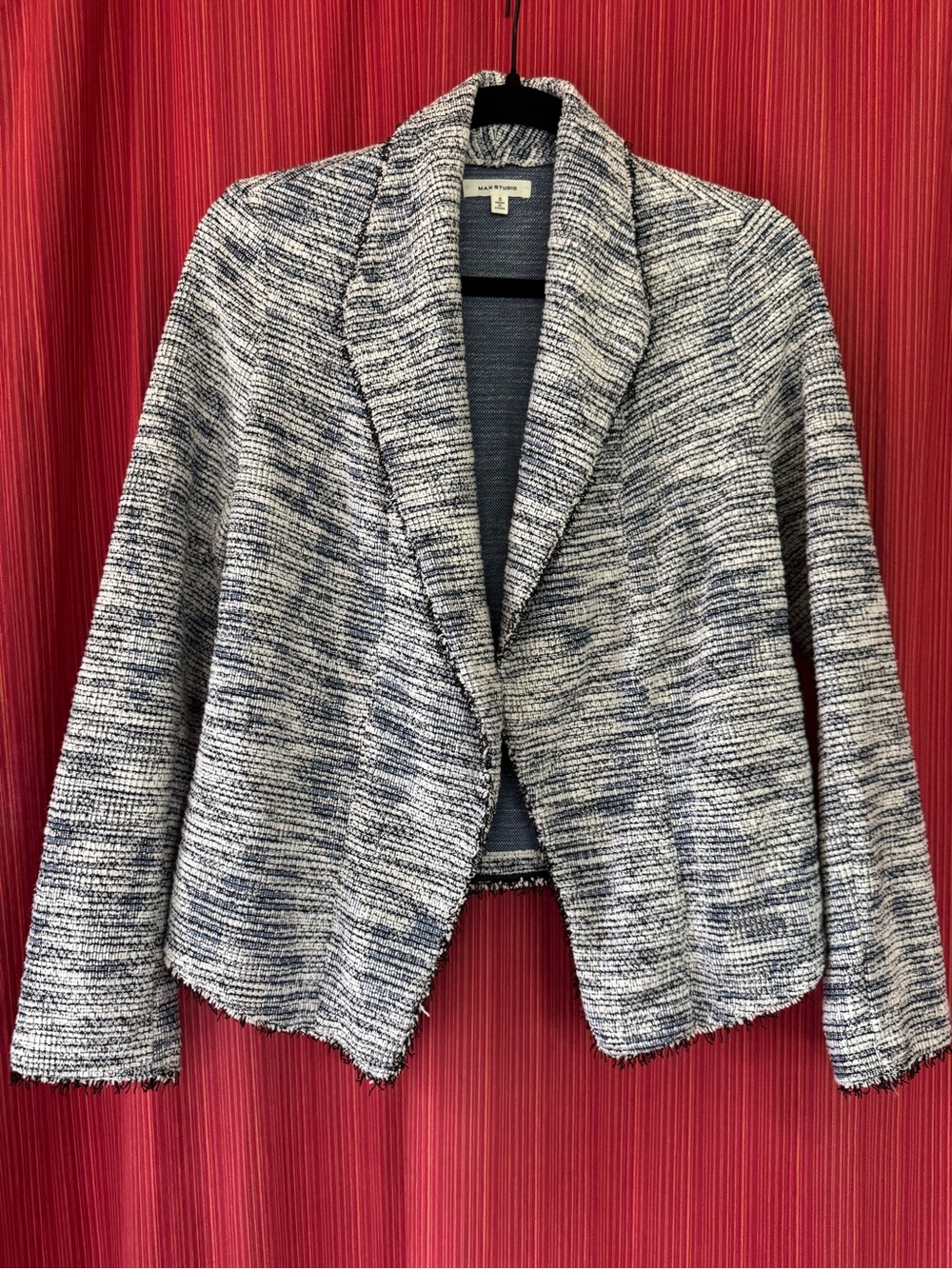 MAX STUDIO Boucle Jacket Blue Black Cream Women’s Small
